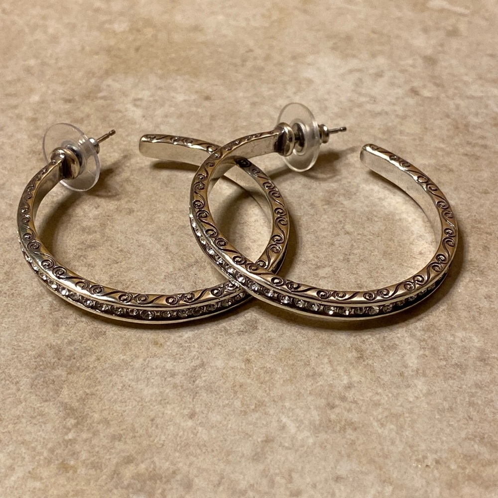 Brighton Pierced Post Hoop Earrings with Crystals - Picture 3 of 13